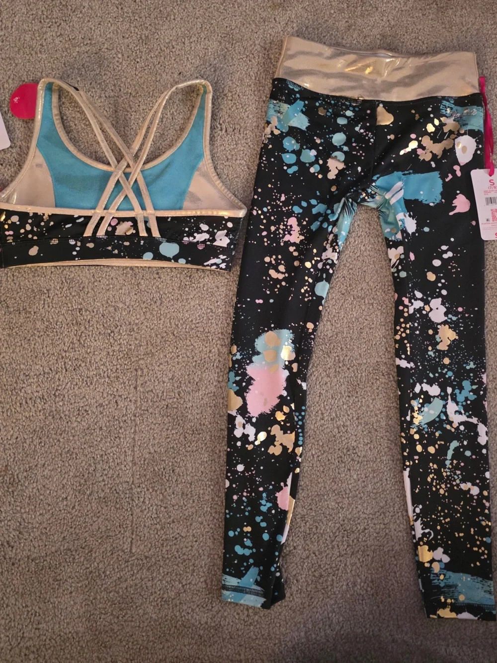 Justice 2 Piece set with Aqua Pink & Gold Paint-Splash